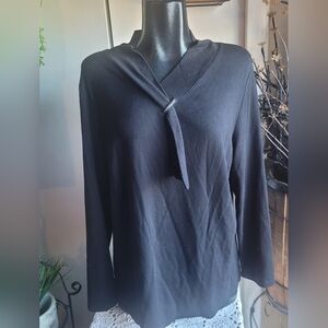Finnkarelia Black Long Sleeve Top with Scarf Neckline